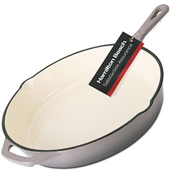 Hamilton Beach Enameled Cast Iron Fry Pan 12" Gray, Cream Enamel Coating, Even Heat Distribution