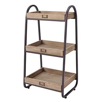 3 tier Bathroom Storage Shelving Unit, Freestanding Design with Fir Wood Baskets, Holds 25 lbs Each