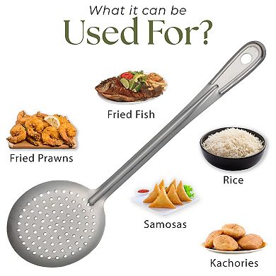 Alpine Cuisine Stainless Steel Skimmer Spoon 13" Comfortable Grip Design Skimmer Spoon For Kitchen