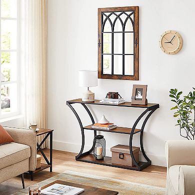 Industrial Brown 3-Tier Console Table with Curved Legs