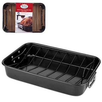 Alpine Cuisine Carbon Steel Roaster Pan With Rack, Easy Clean Multi-purpose & Long-lasting, Black