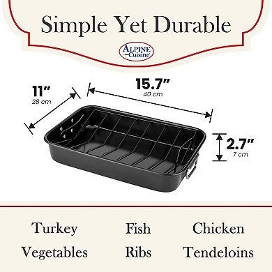 Alpine Cuisine Carbon Steel Roaster Pan With Rack, Easy Clean Multi-purpose & Long-lasting, Black