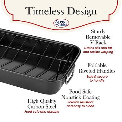Alpine Cuisine Carbon Steel Roaster Pan With Rack, Easy Clean Multi-purpose & Long-lasting, Black