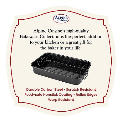 Alpine Cuisine Carbon Steel Roaster Pan With Rack, Easy Clean Multi-purpose & Long-lasting, Black