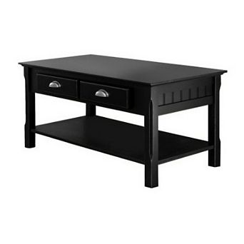 Country Style Black Wood Coffee Table With 2 Storage Drawers