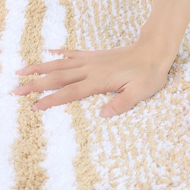 Extra Soft And Absorbent Microfiber Bath Rugs Fluffy Striped Non Slip Bathroom Floor Mat, 16" X 24"