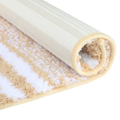 Extra Soft And Absorbent Microfiber Bath Rugs Fluffy Striped Non Slip Bathroom Floor Mat, 16" X 24"