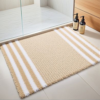 Extra Soft And Absorbent Microfiber Bath Rugs Fluffy Striped Non Slip Bathroom Floor Mat, 16" X 24"