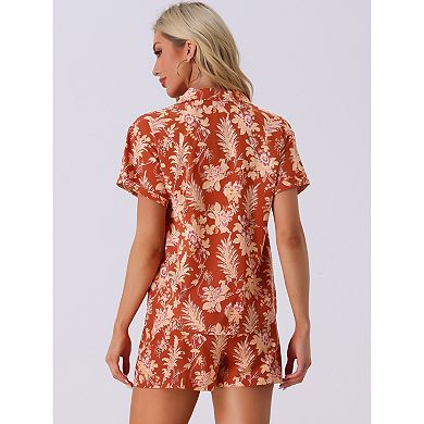 Women Hawaiian Shirt And Shorts Set Tropical Summer Button Down Sets