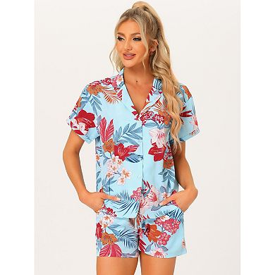 Women Hawaiian Shirt And Shorts Set Tropical Summer Button Down Sets
