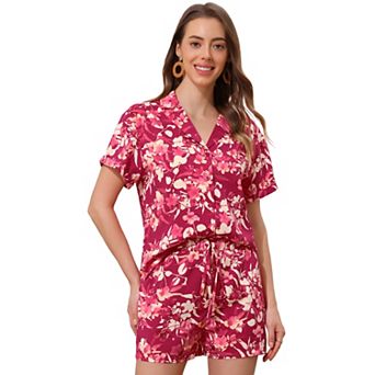 Women Hawaiian Shirt and Shorts Set Tropical Summer Button Down Sets