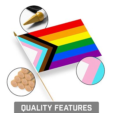 G128 8x12 Inches 24pk Lgbt Rainbow Pride Progress Printed 150d Polyester Handheld Stick Flag