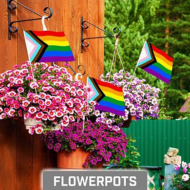 G128 8x12 Inches 24pk Lgbt Rainbow Pride Progress Printed 150d Polyester Handheld Stick Flag