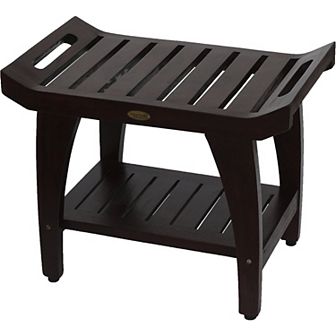 Tranquility 24" Teak Wood Shower Bench With Shelf and LiftAide Arms