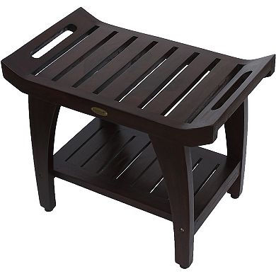 Tranquility 24" Teak Wood Shower Bench With Shelf and LiftAide Arms