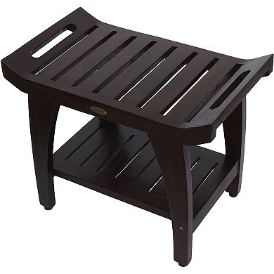 Tranquility 24" Teak Wood Shower Bench With Shelf and LiftAide Arms