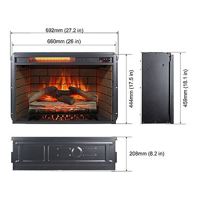 60 Inch Rustic Oak Electric Fireplace Entertainment Center With Door Sensor, Remote