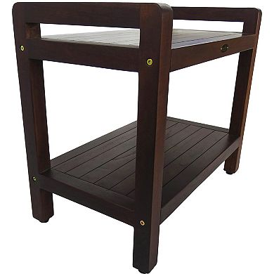Eleganto 24" Teak Wood Shower Bench With LiftAide Arms And Shelf