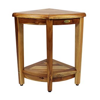 SnazzyCorner 24" Tall Teak Wood Corner Shower Bench With Shelf