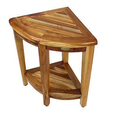SnazzyCorner 24" Tall Teak Wood Corner Shower Bench With Shelf