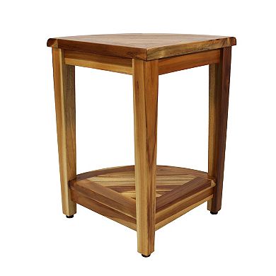 SnazzyCorner 24" Tall Teak Wood Corner Shower Bench With Shelf