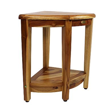 SnazzyCorner 24" Tall Teak Wood Corner Shower Bench With Shelf