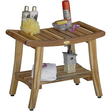 Harmony 24" Teak Wood Shower Bench With Shelf and LiftAide Arms