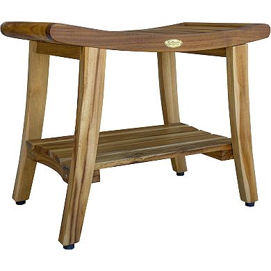 Harmony 24" Teak Wood Shower Bench With Shelf and LiftAide Arms