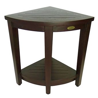 SnazzyCorner Extended Height 24" Teak Wood Corner Shower Bench With Shelf