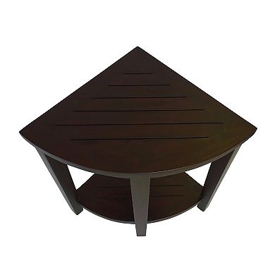 SnazzyCorner Extended Height 24" Teak Wood Corner Shower Bench With Shelf