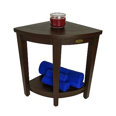 SnazzyCorner Extended Height 24" Teak Wood Corner Shower Bench With Shelf