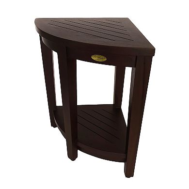 SnazzyCorner Extended Height 24" Teak Wood  Corner Shower Bench With Shelf