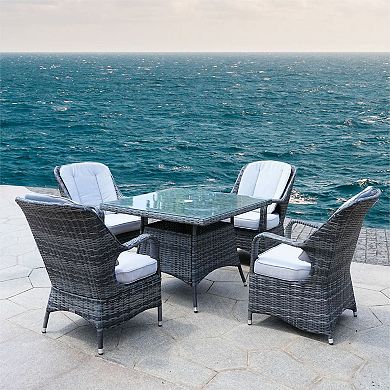 5-piece Outdoor Wicker Aluminum Square Table Dining Furniture Set With Cushions