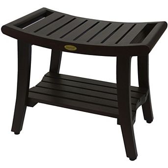 Harmony 24" Teak Wood Shower Bench with Storage Shelf and LiftAide Safety Arms