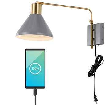 Max Swing Arm Modern Midcentury Iron Usb Charging Port Led Sconce