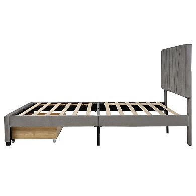 Merax Storage Bed Velvet Upholstered Platform Bed with A Big Drawer