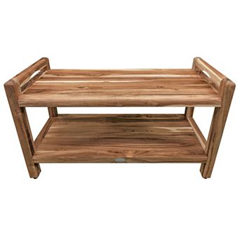 Eleganto 35" Teak Wood Shower Bench With LiftAide Arms And Shelf