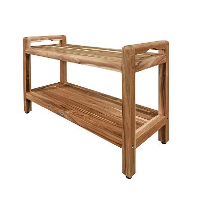 Eleganto 35" Teak Wood Shower Bench With LiftAide Arms And Shelf