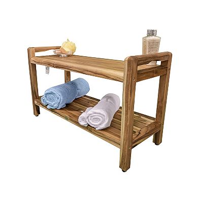 Eleganto 35" Teak Wood Shower Bench With LiftAide Arms And Shelf