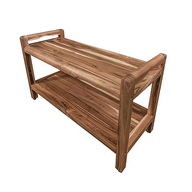 Eleganto 35" Teak Wood Shower Bench With LiftAide Arms And Shelf