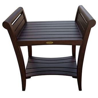 Symmetry 24" Teak Wood Tall Shower Bench With Shelf and LiftAide Arms