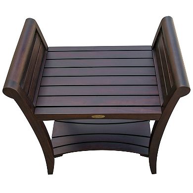 Symmetry 24" Teak Wood Tall Shower Bench With Shelf and LiftAide Arms