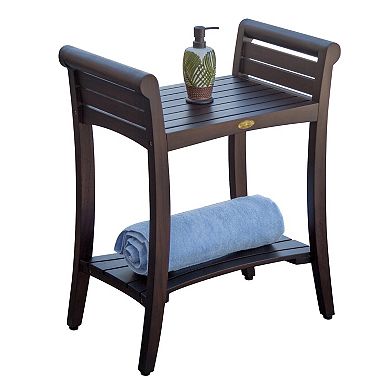 Symmetry 24" Teak Wood Tall Shower Bench With Shelf and LiftAide Arms