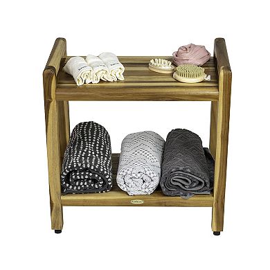 Eleganto 20" Teak Wood Shower Bench With LiftAide Arms And Shelf