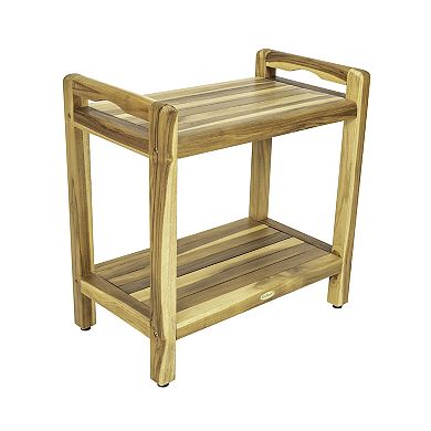 Eleganto 20" Teak Wood Shower Bench With LiftAide Arms And Shelf