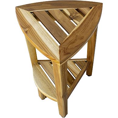 SnazzyCorner 18" Teak Wood Corner Shower Bench With Shelf