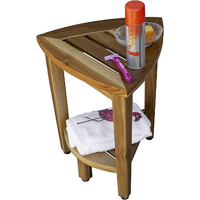 SnazzyCorner 18" Teak Wood  Corner Shower Bench With Shelf