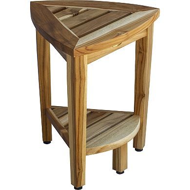 SnazzyCorner 18" Teak Wood  Corner Shower Bench With Shelf