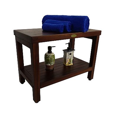 Eleganto 24" Teak Wood Shower Bench With Shelf
