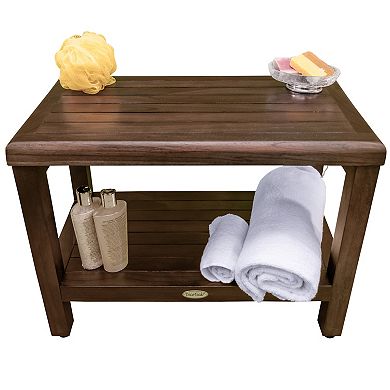 Eleganto 24" Teak Wood Shower Bench With Shelf